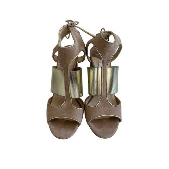 JIMMY CHOO Moira Tan Suede Ankle Tie Sandals Heels Size 37.5 - Picture 4 of 9